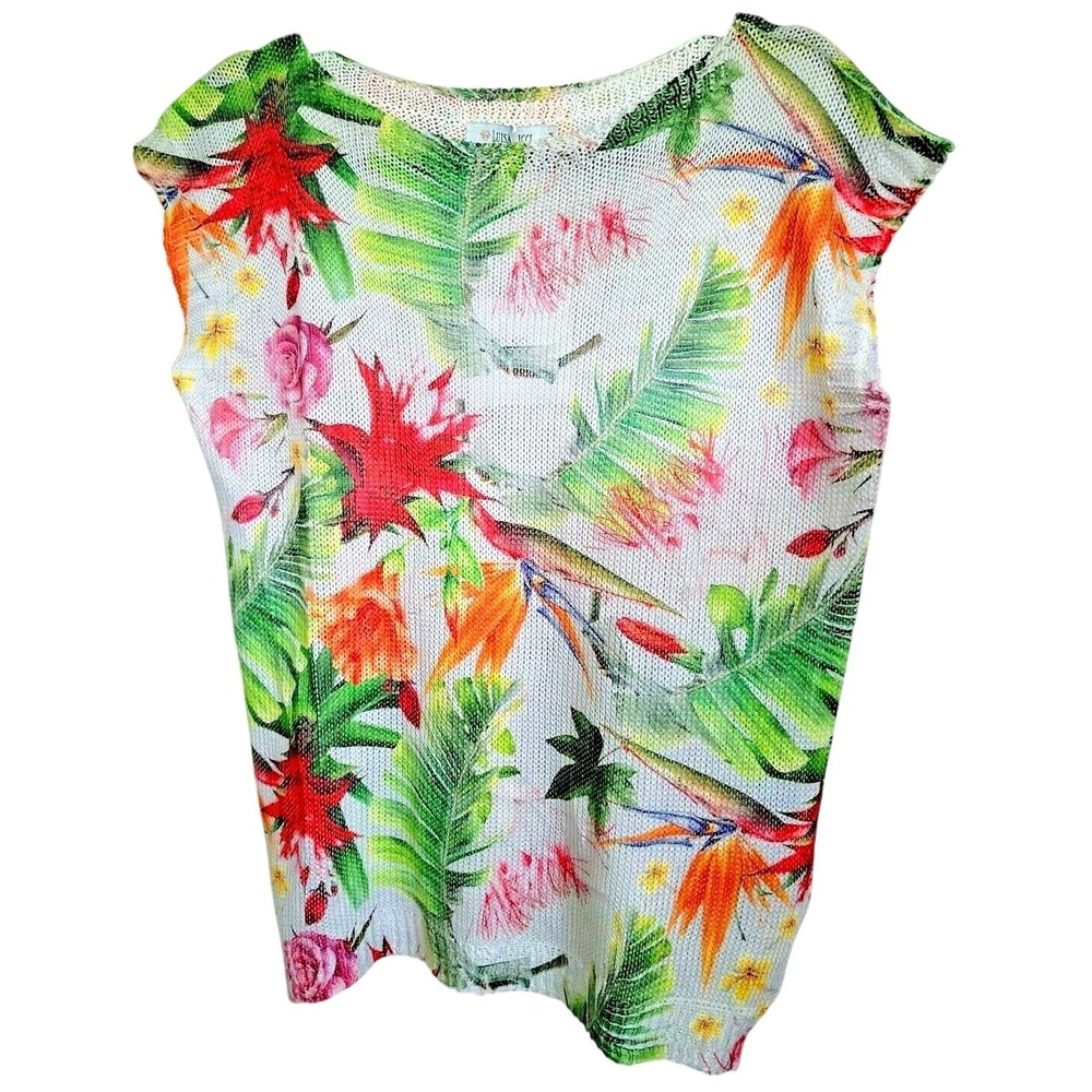 Luisa Ricci M Birds of Paradise Top Gray‎ Ground Made in Italy Colorful NWT